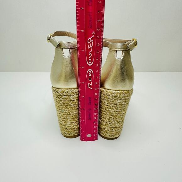 NIB Stuart Weitzman Nudistcurve Women's US 10.5 Sandals Gold Espadrille Wedge - Picture 10 of 14